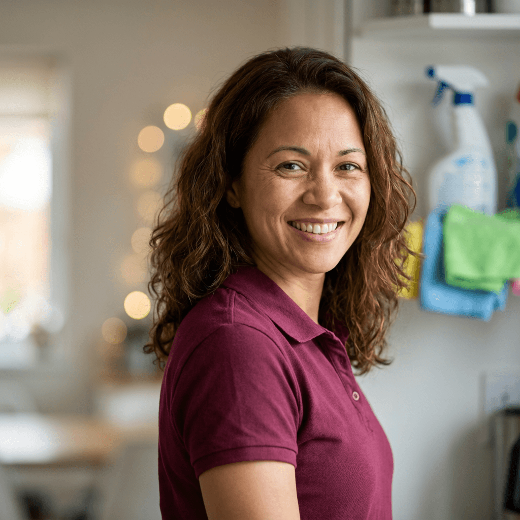 Female homeowner in her early 50s, Hispanic, warm professional style