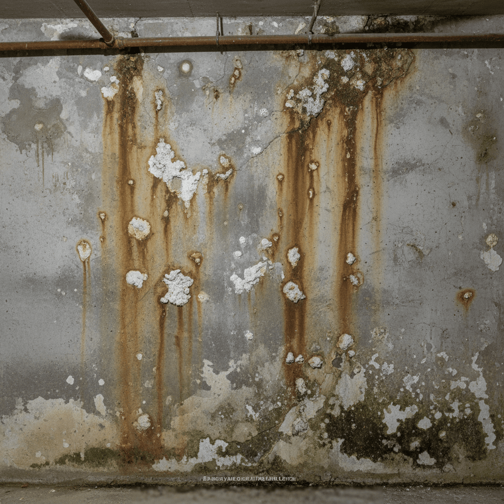 Basement wall with water stains from improper drainage