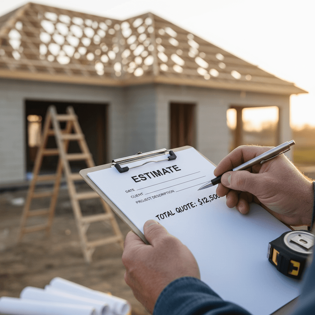 Contractor writing a quote on a clipboard